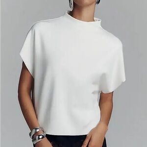 Anthropologie White Mock-Neck Short Sleeve Top